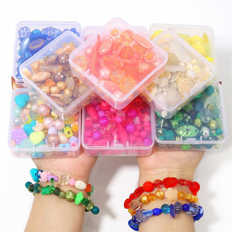 80-150 Acak Campuran Kotak Plastik Akrilik Longgar Spacer Beads Digunakan Untuk Gelang Kalung Perhiasan DIY Kerajinan Aksesoris