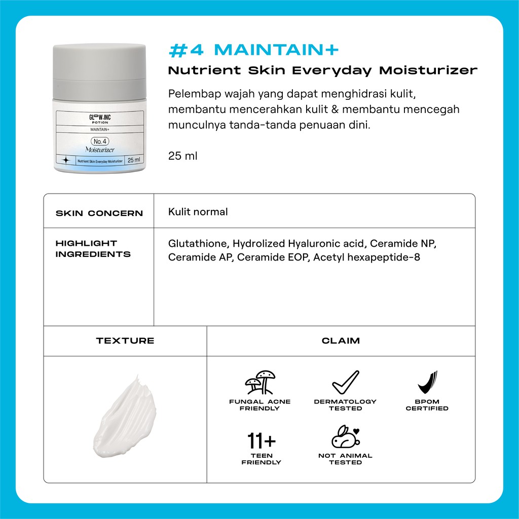 GLOWINC POTION MAINTAIN+ Nutrient Skin Balancer Cleanser Toner Serum Moisturizer - Kulit Normal