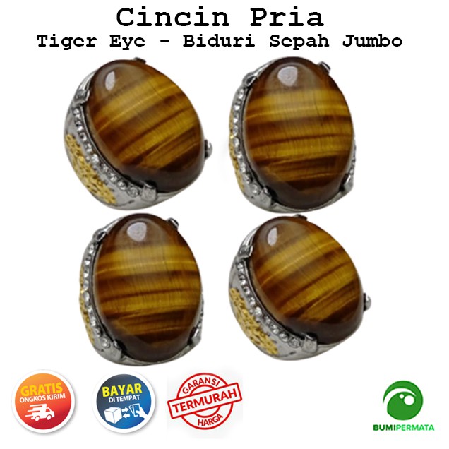 Cincin Pria Tiger Eye Batu Akik Biduri Sepah Asli Keren Jumbo 188