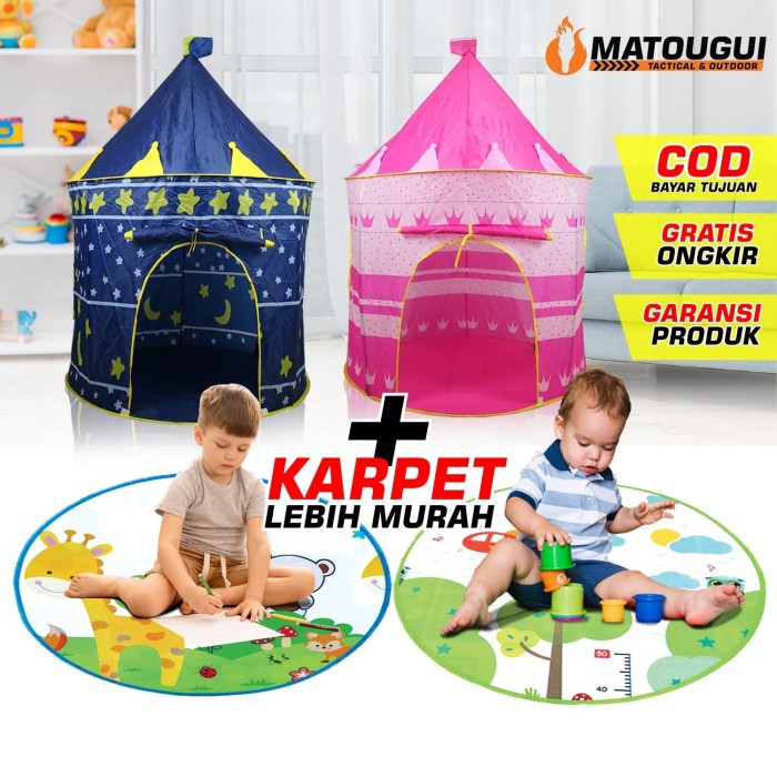 Tenda Anak Model Castle Tenda Princess Muat 4 Anak Anti Jamur Pabrikwallstiker