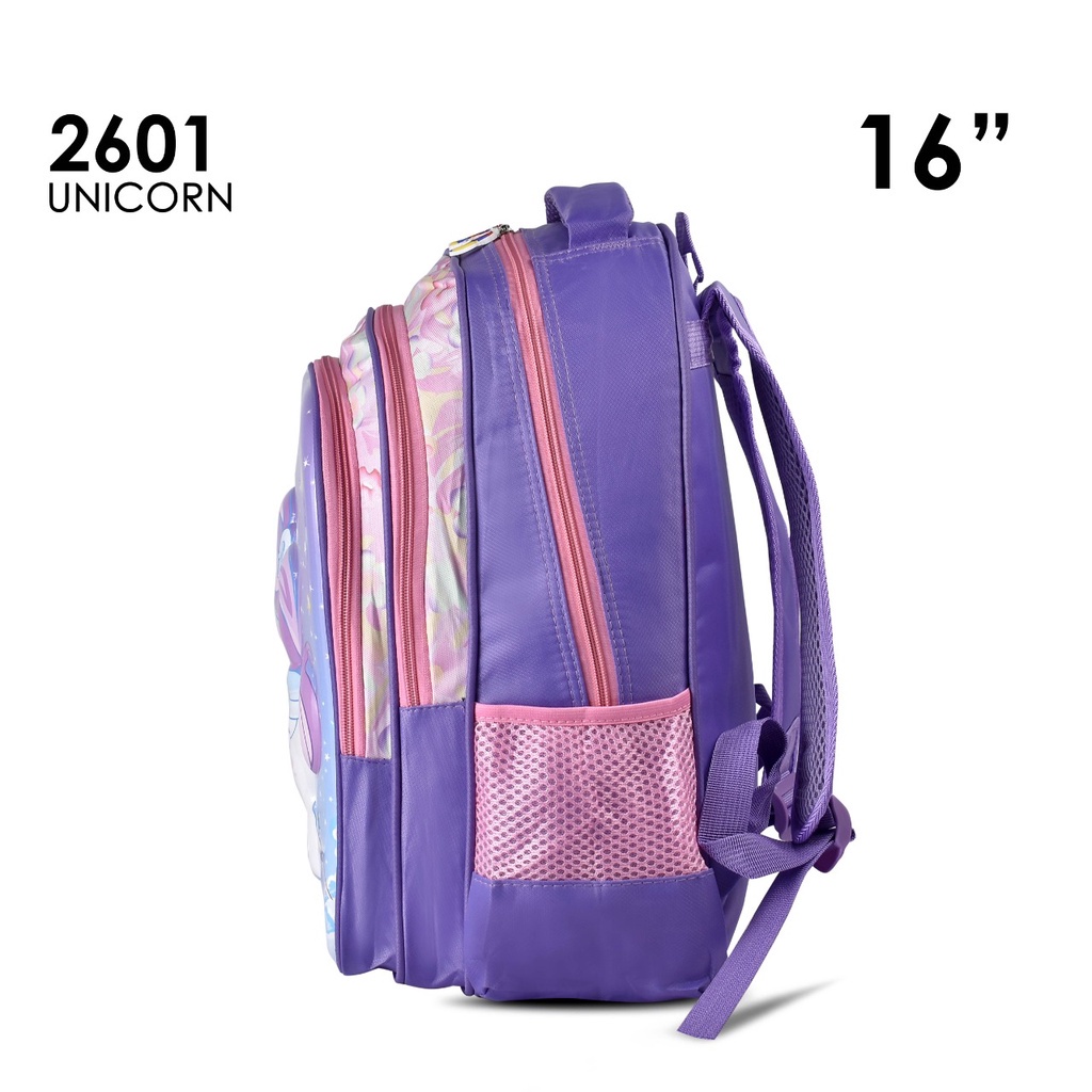 Tas Sekolah Cartoon 2601 -16 Inch Tas Ransel Timbul Cartoon Anak SD Import Motif Frozen &amp; Unicorn