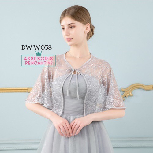[READY STOCK] BOLERO PENGANTIN RENDA OUTER WANITA LACE SILVER BWW038