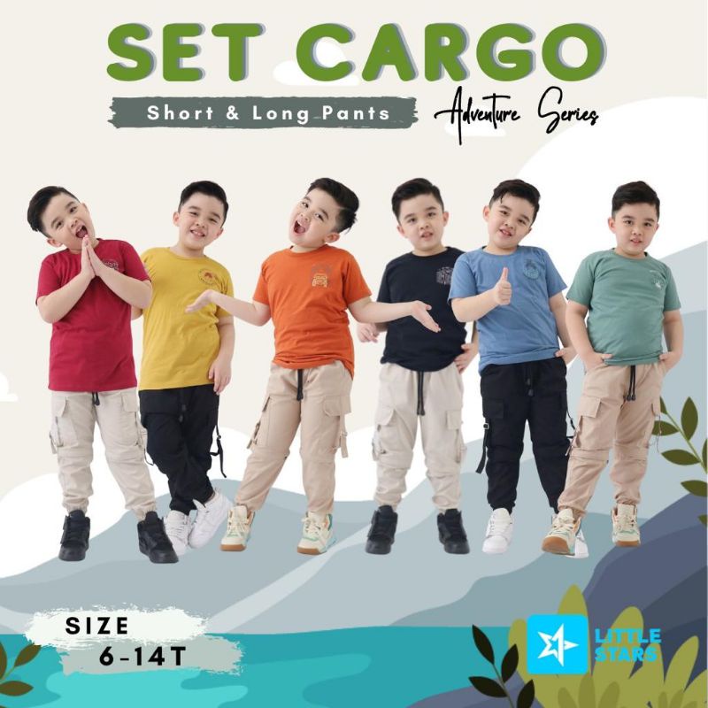 SET CARGO LONG & SHORT PANTS WARNA BLACK  BY LITTLE STARS 10T