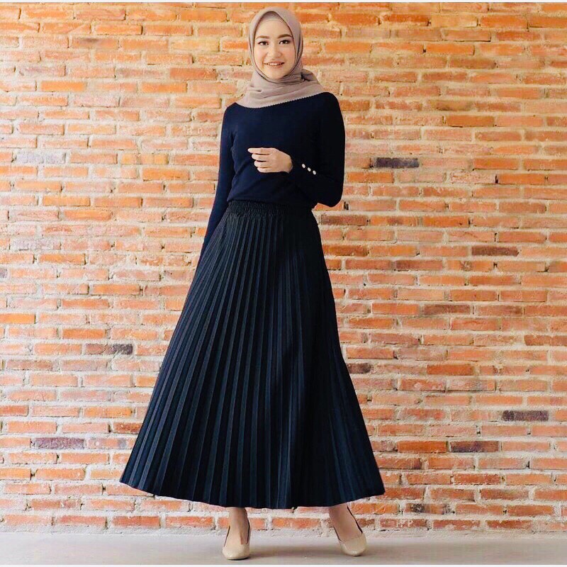 (BISA COD) PALING MURAH ! rok plisket premium maxi skirt prisket pleates real pict