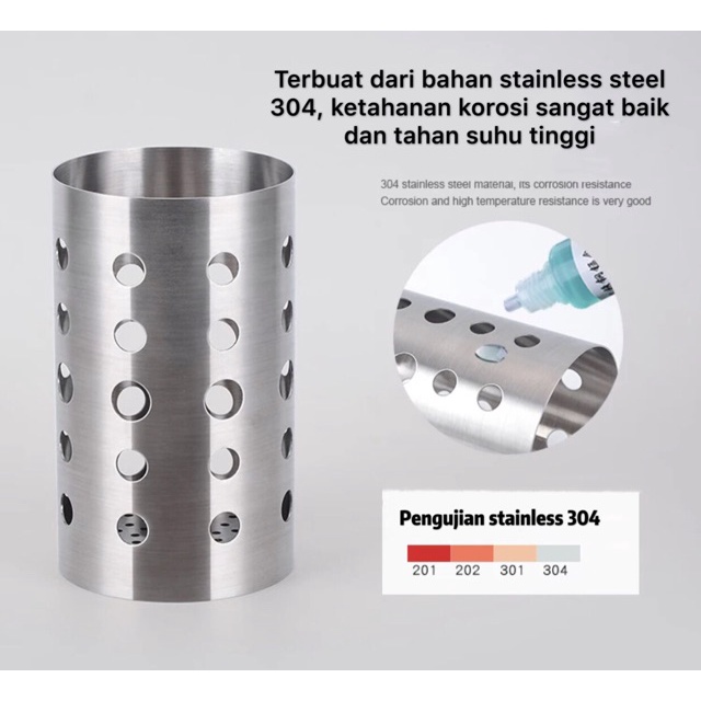 Tempat sumpit tempat sendok garpu sedotan stainless steel tebal sus 304 bulat