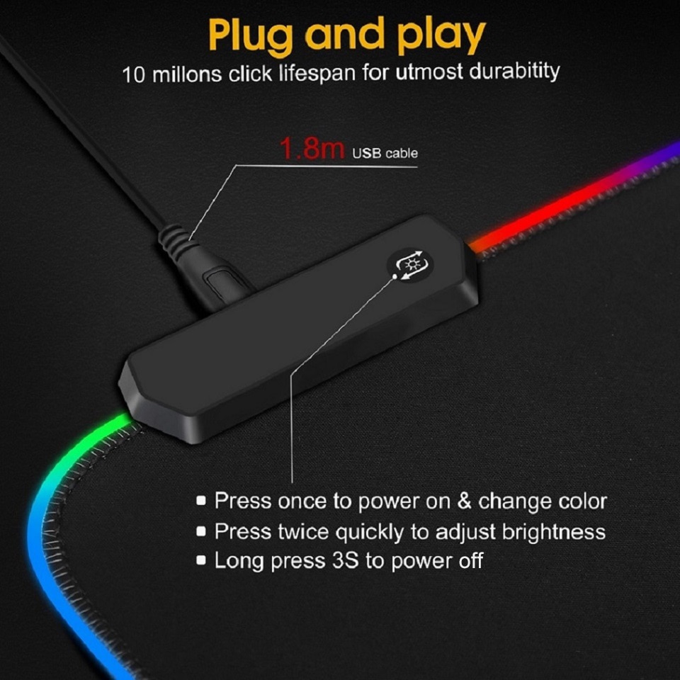 iAhead Gaming Mouse Pad XL Peta Dunia + LED RGB 300 x 700 mm - HITAM