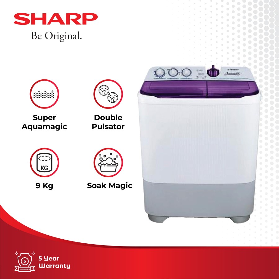 Mesin Cuci SHARP 2 Tabung 9KG EST95CR / Twin Tub ES-T95CR BK/PK/VK