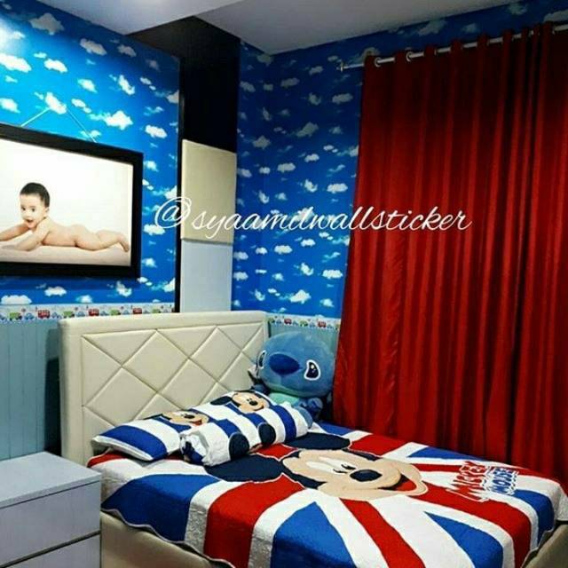 WALLPAPER DINDING MOTIF AWAN BIRU LANGIT 10m x 45cm