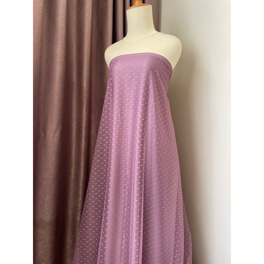 Bahan Kain Tile Tille Tule Tulle Dot Dotty Warna Dusty Purple