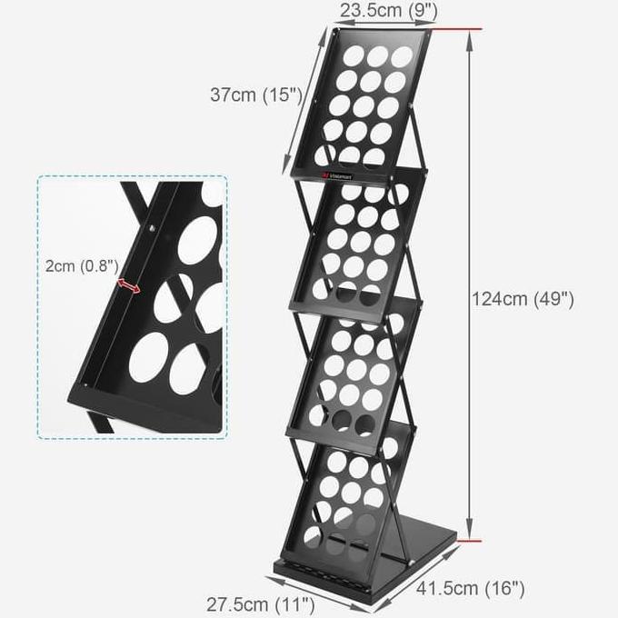 Rak Display Brosur Buku Majalah Pameran 4 Slot Hitam Glossy / Rack