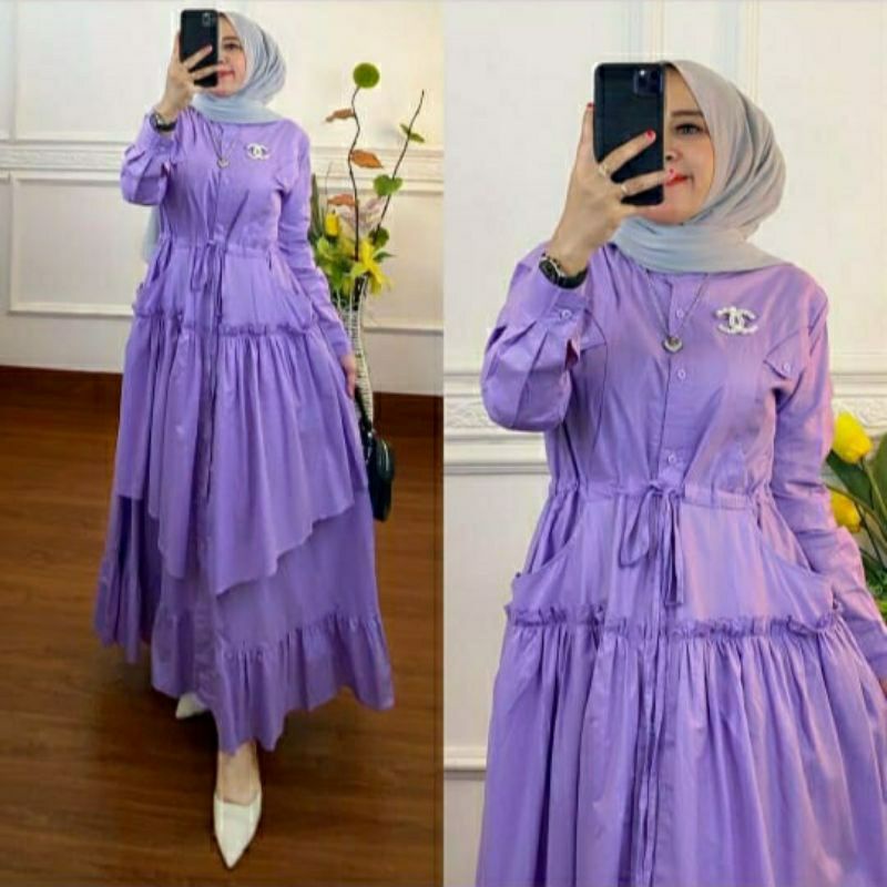 Flow Hanna Long Dress Wanita Muslim Fashion Ootd