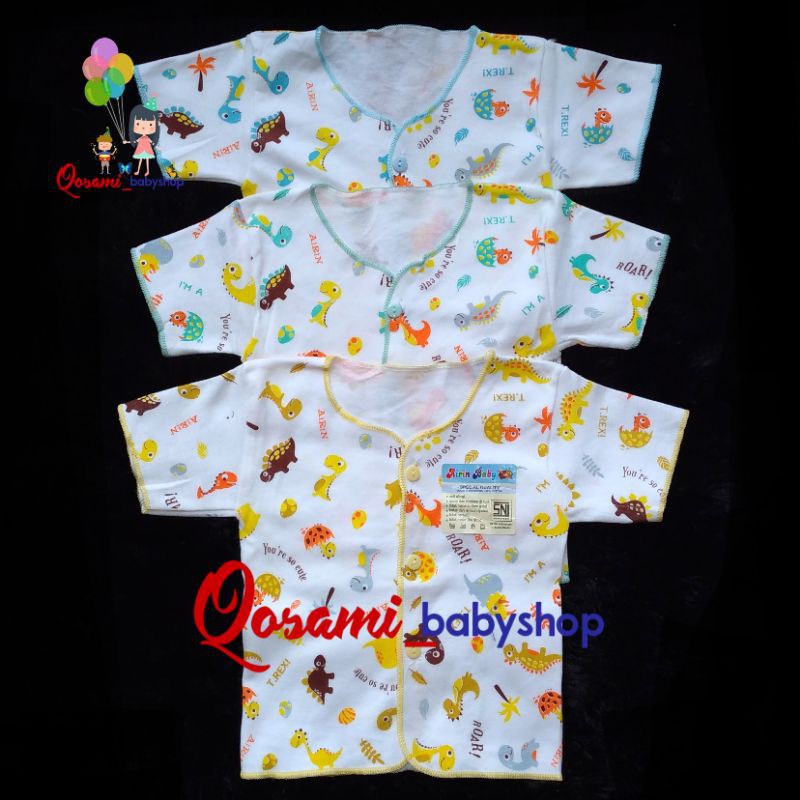 AIRIN 3 pcs Baju Pendek Kancing Bayi Motif Newborn SNI