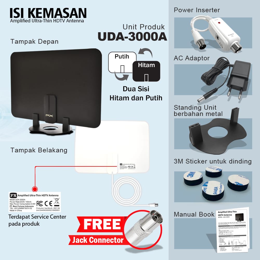 Antena TV Digital dan Analog Indoor DVB T2 Booster PX UDA-3000A Indoor Outdoor untuk STB digital bisa dipakai