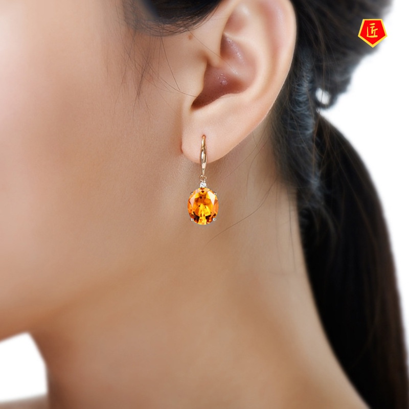 [Ready Stock]Luxury New Gold Citrine Earrings