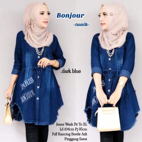 Tunik Wanita Baju Muslim terbaru atasan tunic denim cewek remaja tuniq levis jumbo Bonjour