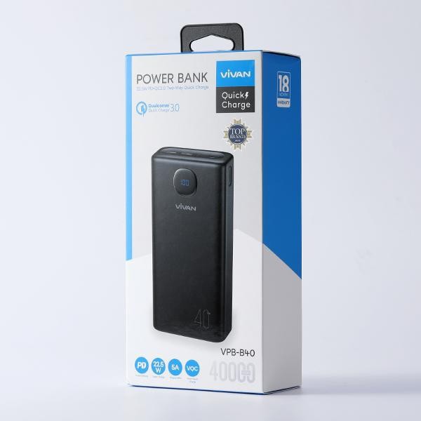 VIVAN Power Bank VPB-B40 Powerbank LED 40000mAh Power Delivery Quick Charge 3.0 Garansi Original ORIGINAL