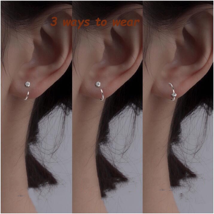 Roselife 1 Pasang Anting Bulat Sterling Silver 925 Hias Zircon Ukuran 6 / 8 / 10mm Anti Alergi Untuk Wanita