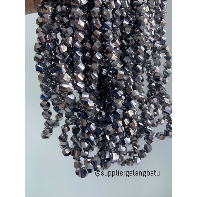 ceko faceted hexagon 8mm silver metallic metalik bahan premium kristal