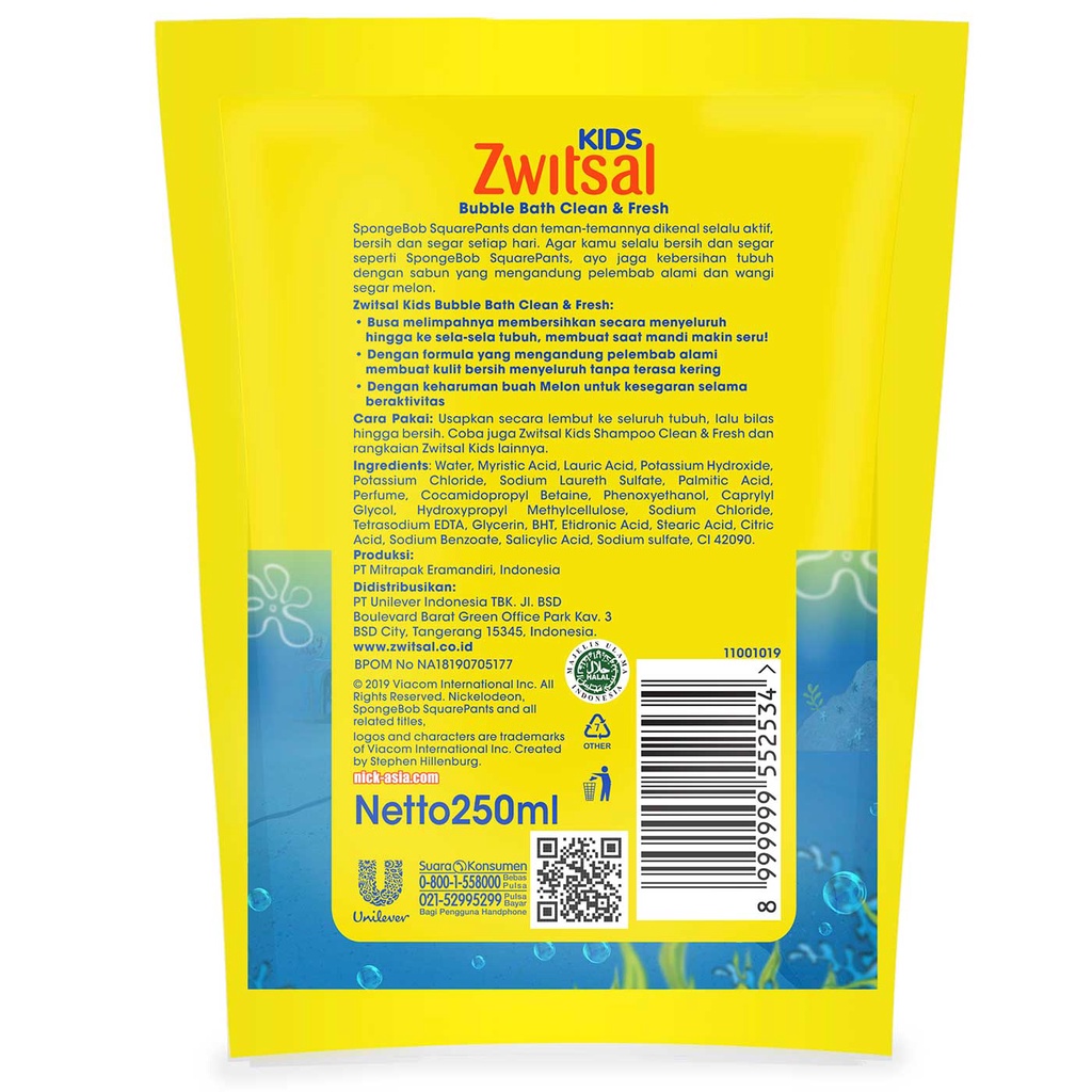 ZWITSAL KIDS BATH BLUE 250ML POUCH