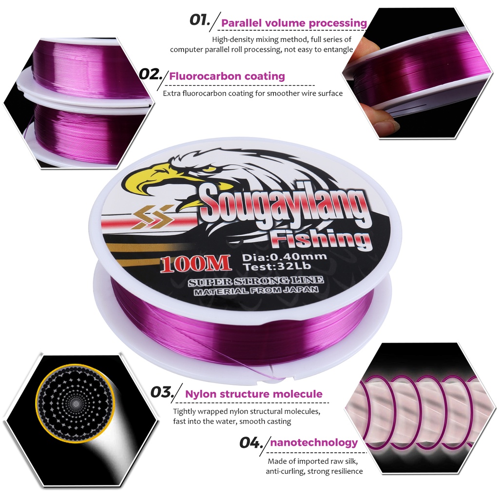 100M Nylon Fishing Line 11LB-41LB Kuat dan Tahan Lama Untuk Air Tawar Untuk Carp / Slive Carp / Balok