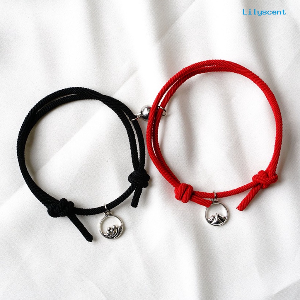 2pcs Gelang Magnet Model Kepang Dapat Disesuaikan Untuk Pasangan