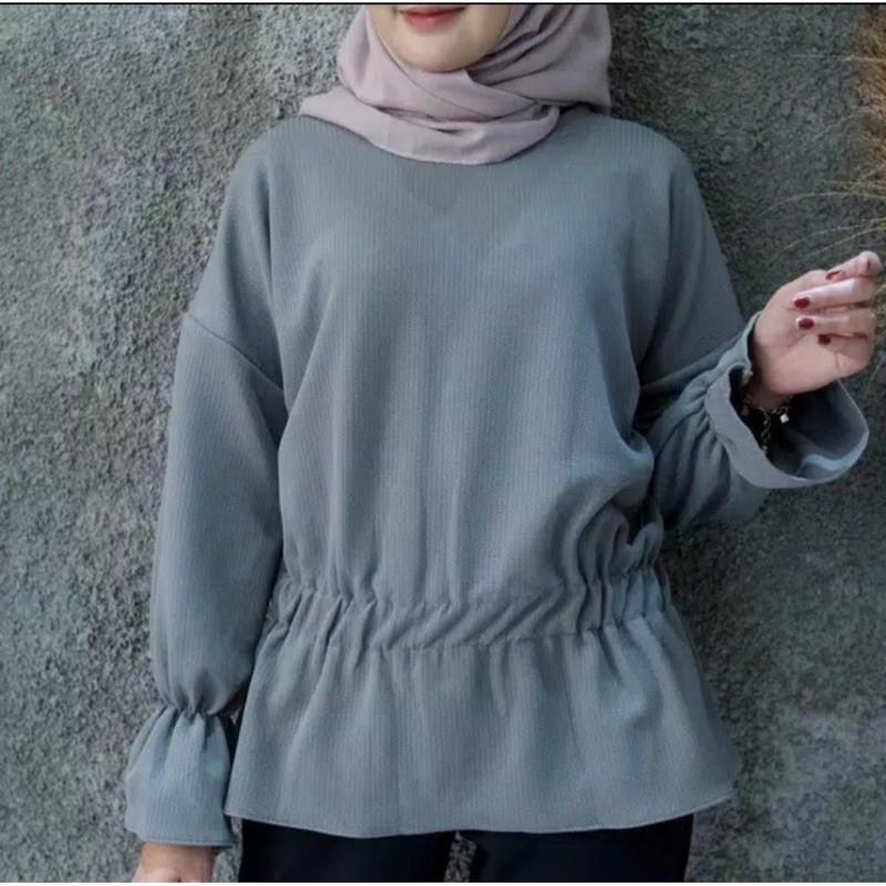 MARETTA BLOUSE PUSATGROSIR_SOLO/ ATASAN KEMEJA POLOS WANITA MUSLIM BASIC TOP PUFFY BLOUSE