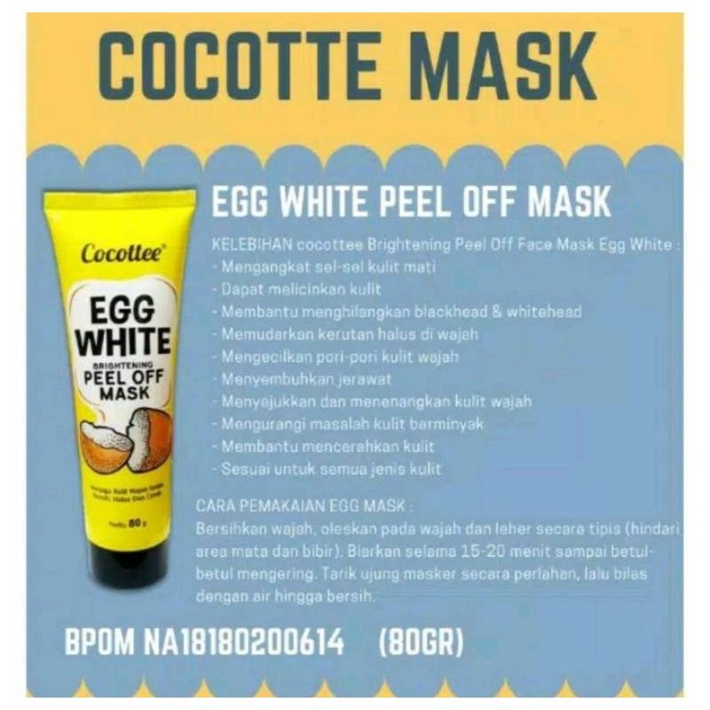 `ღ´ PHINKL `ღ´ Masker Cocote egg white Peel Off masker putih telur bahan organik tarik