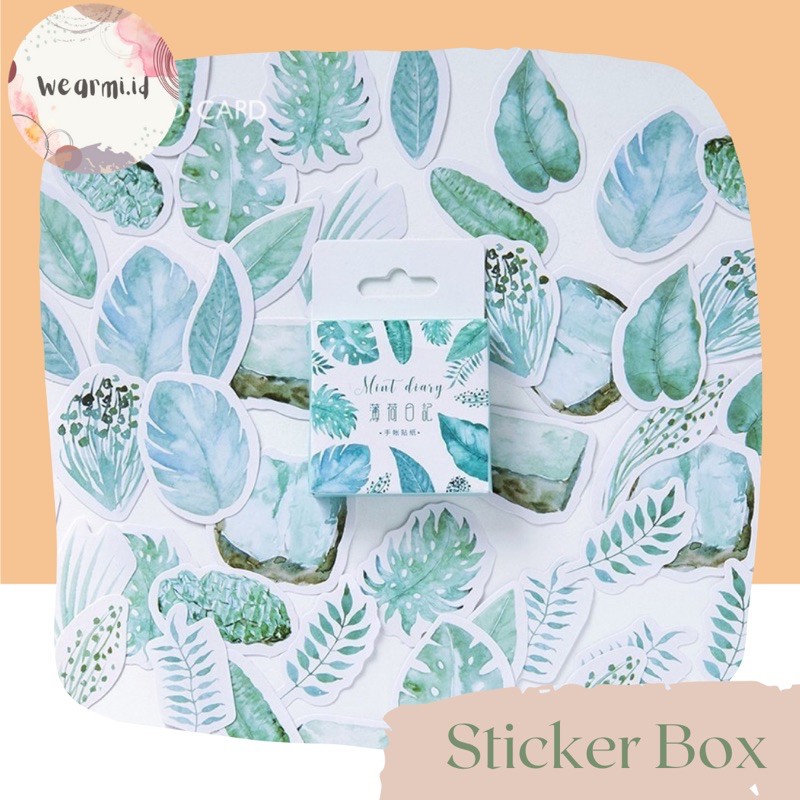 

45 Pcs Deco Sticker Box Planner DIY Scrapbook Stiker Dekor Kotak Colorfull Daun Hijau Aesthetic