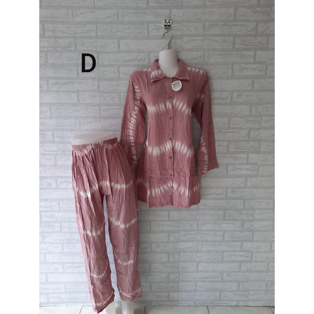 setelan piyama tie dye lengan panjang celana panjang