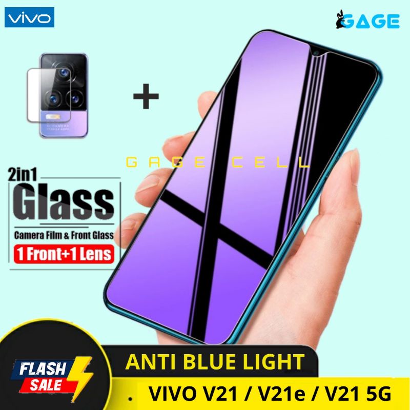 2in1 TEMPERED GLASS BLUE LIGHT FULL LAYAR VIVO V21 V21E 5G TG ANTI GORES RADIASI SCREEN PROTECTOR