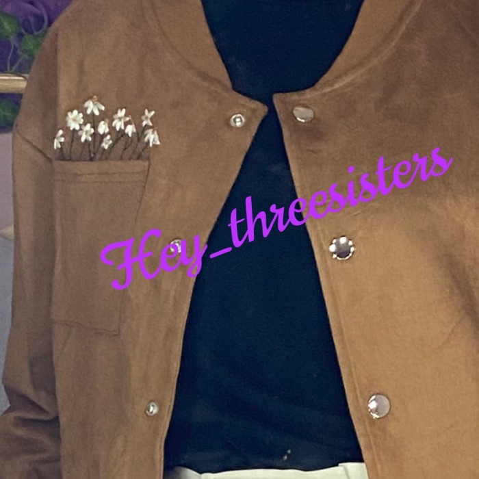 Jaket Wanita JAKET SUEDE KANCING WANITA IMPORT PREMIUM BUNGA BORDIR 100%Real Pic - Cokelat(V2S9) Jak
