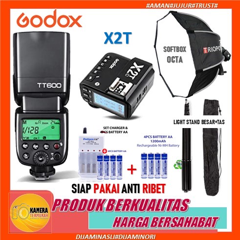 Godox TT600+Payung Studio Octagonal Umbrella Softbox Reflektor Flash TRIOPO