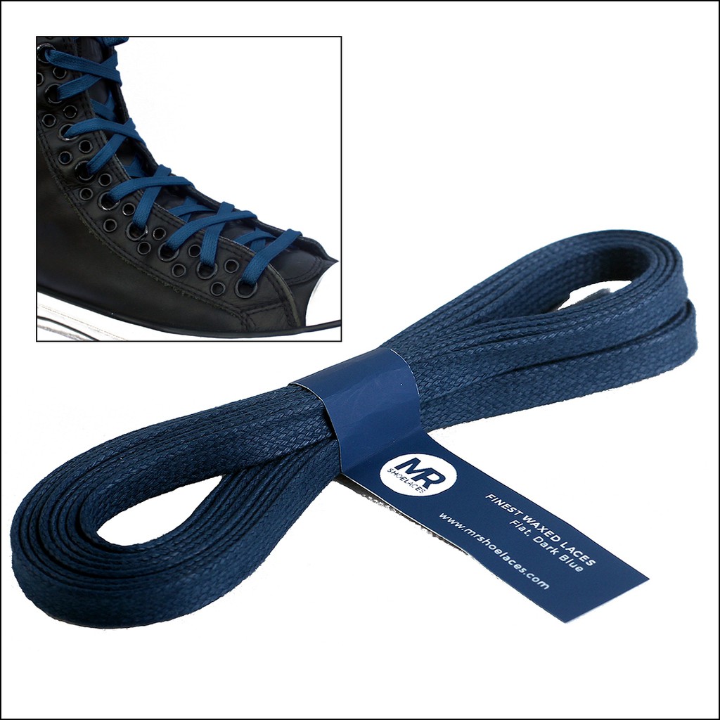 MR Shoelaces FT05 Dark Blue - Tali Sepatu Lilin 6-7mm Gepeng Flat Pipih (Waxed Laces) 90cm 100cm 120cm 150cm 200cm - untuk Sneakers - Premium Shoelace