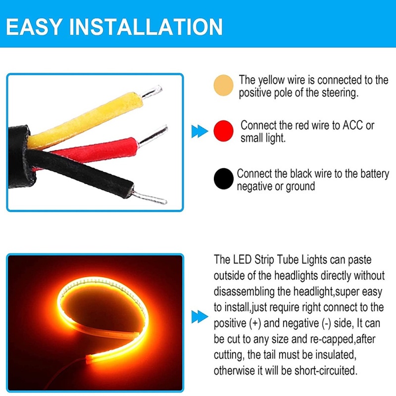 Payet DRL LED Strip, 1pasang LED Panah, Lampu Fleksibel Kuning Terang, Lampu Running Siang Hari