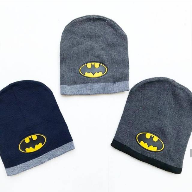 Topi kupluk bahan rajut gambar aplikasi batman fashion anak bayi cowok laki baby boy murah -kup