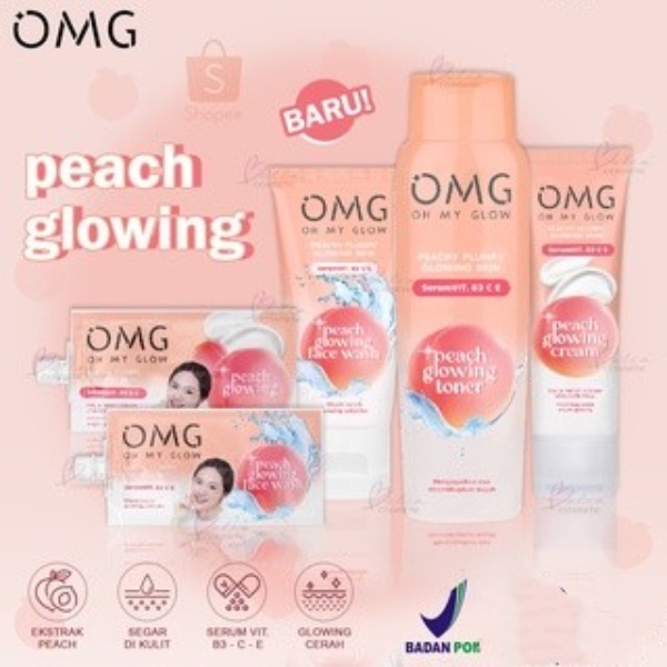 OMG Peach Glowing Series Peachy Plumpy Glowing Skin Cream Face Wash Toner Krim Wajah Sabun Cuci Muka BPOM  (KIM)