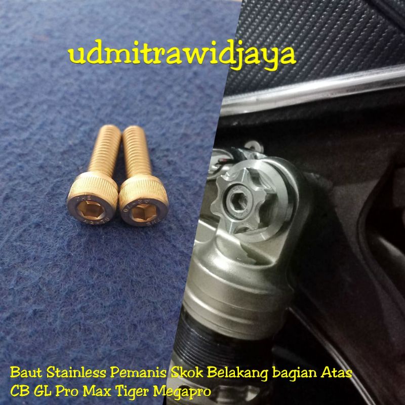 Baut L Shokbeker Belakang atas Honda Gl Megapro Tiger Stainless Baut Shok Stainless baut L stenlis pemanis shock skok belakang bagian atas  CB GL Pro Max Tiger Megapro dll....