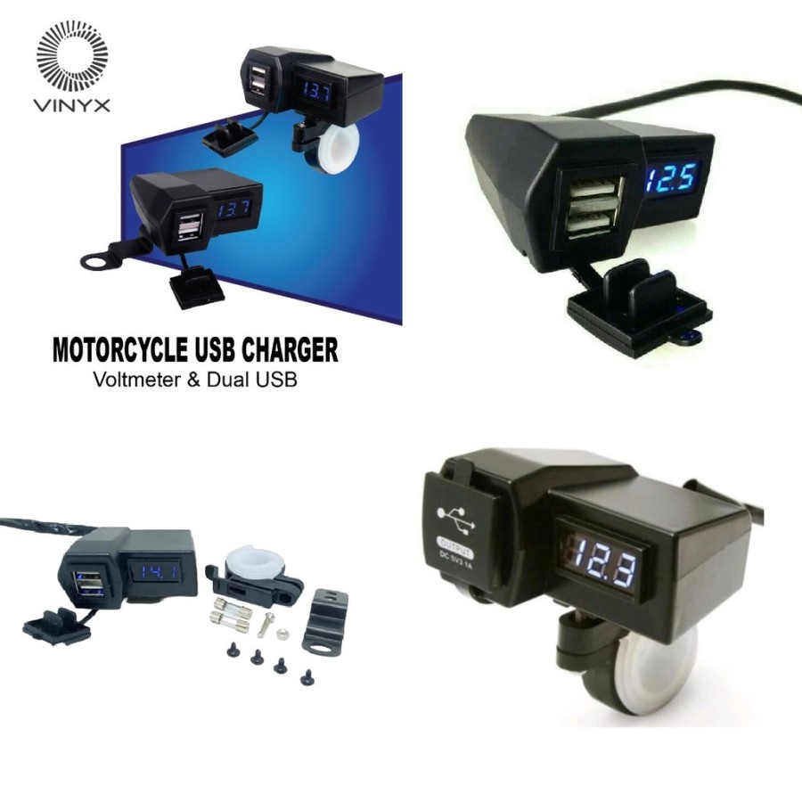 USB CHARGER HP MOTOR + VOLTMETER UNIVERSAL JEPIT SPION MERK VINYX