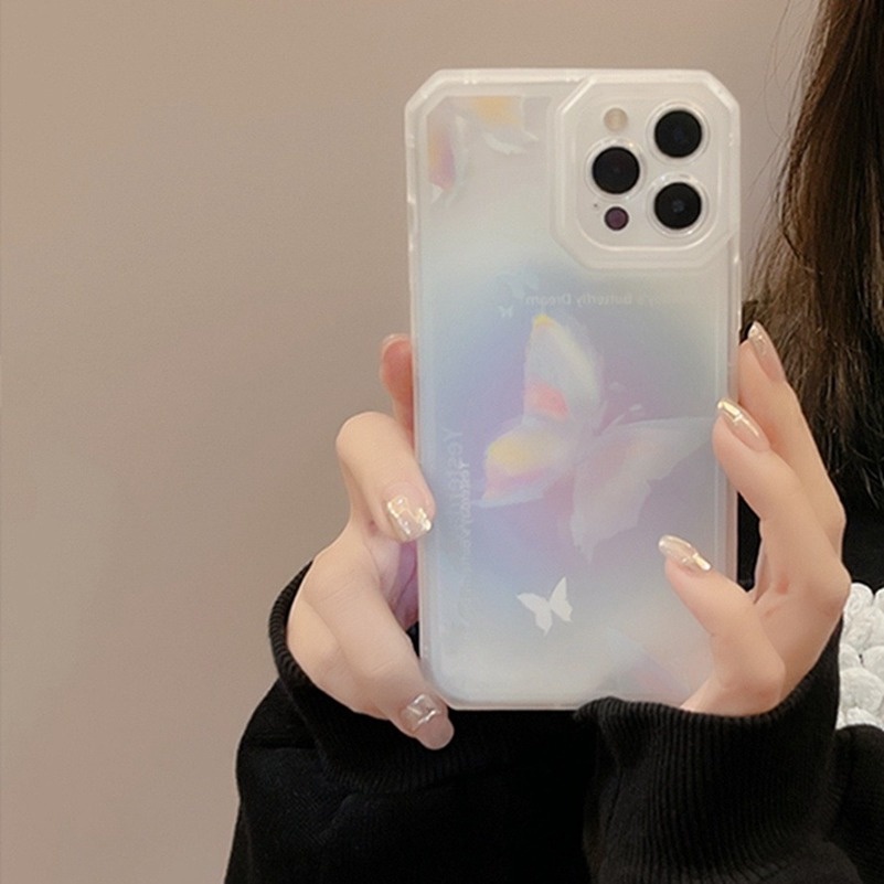 Soft Case Pelindung Kamera Bahan TPU Silikon Desain Kupu-Kupu Untuk iPhone 13 12 11 Pro Max X XR Xs Max 7 8 6s 6 Plus SE 2020