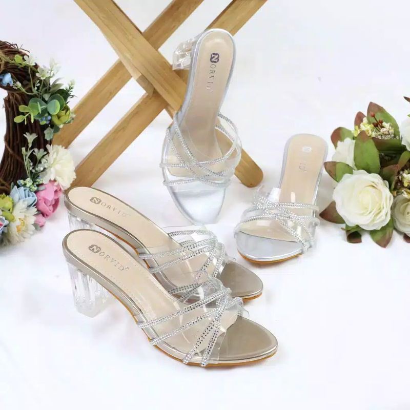 Sandal Premium Korea Keren Cewek  Dewasa Premium Best seller Murah High heels Sendal Heels Hak Kaca 