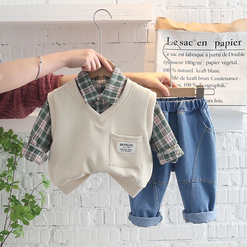 babylovanta - setelan anak import premium / setelan motif BROOKLYN GREY &amp; CREAM / setelan 0-4 tahun / setelan keren anak laki-laki