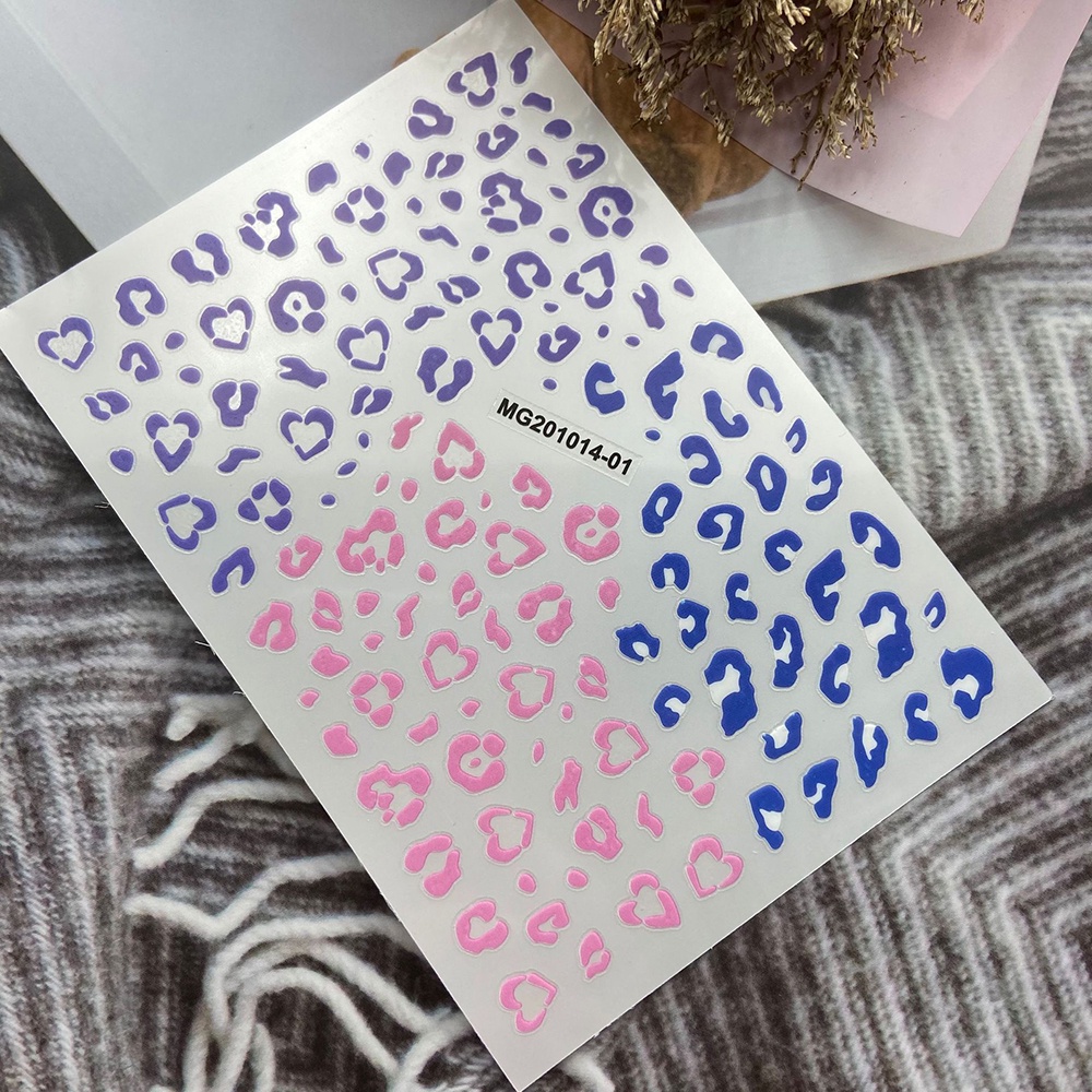 1 Lembar Stiker Kuku Motif Leopard Warna Biru Untuk Dekorasi Nail Art DIY