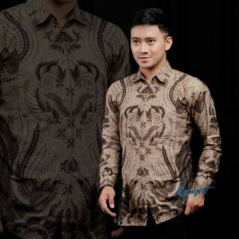 Batik Pria Lengan Panjang BATIK AZMIL HRB026 motif KERATONAN Kode 002 size M L XL XXL Reguler-Ironmen coklat