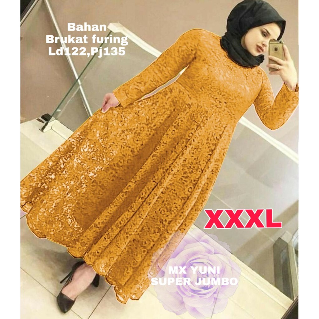 MAXI DRESS YUNI BRUKAT JUMBO rD / MAXI DRESS BRUKAT READY 3 UKURAN