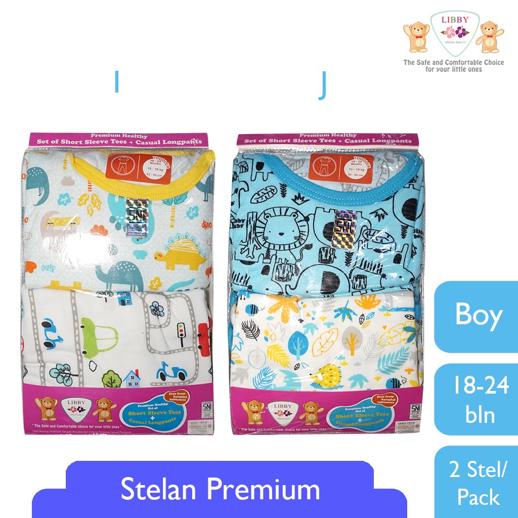 LIBBY Stelan Short Slevee Tees dan Casual Longpants 18 - 24 bulan BOY (1 pack) RANDOM-6