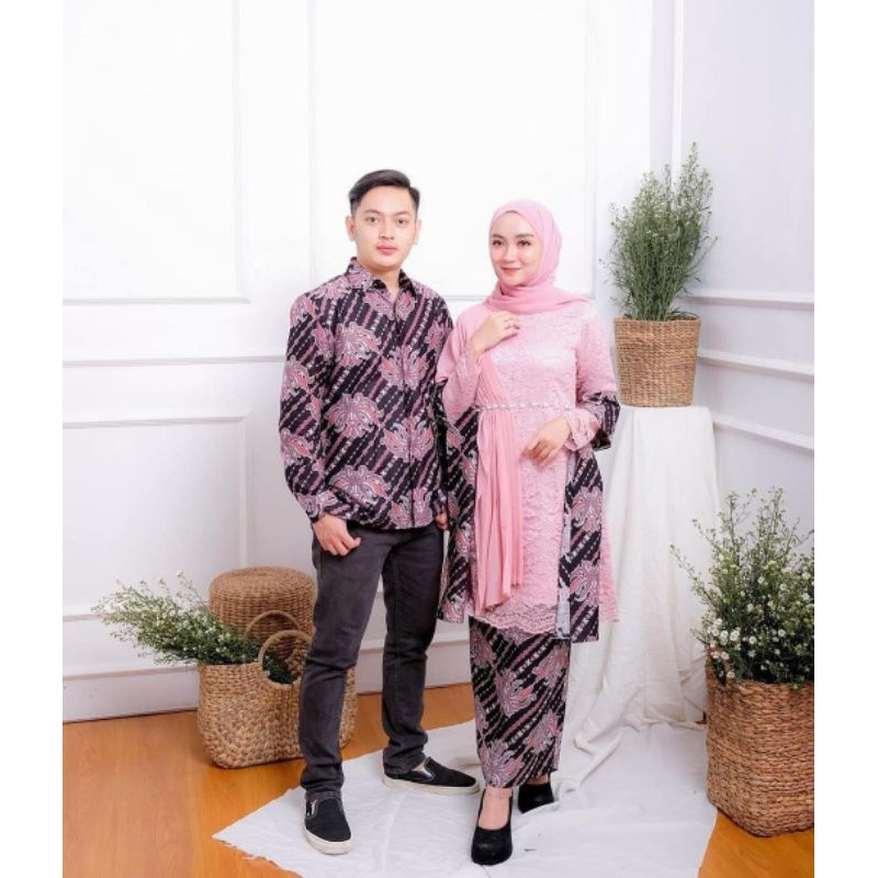 COUPLE BATIK KEBAYA BROKAT PINK DWIHANDA LAMARAN TUNANGAN KONDANGAN