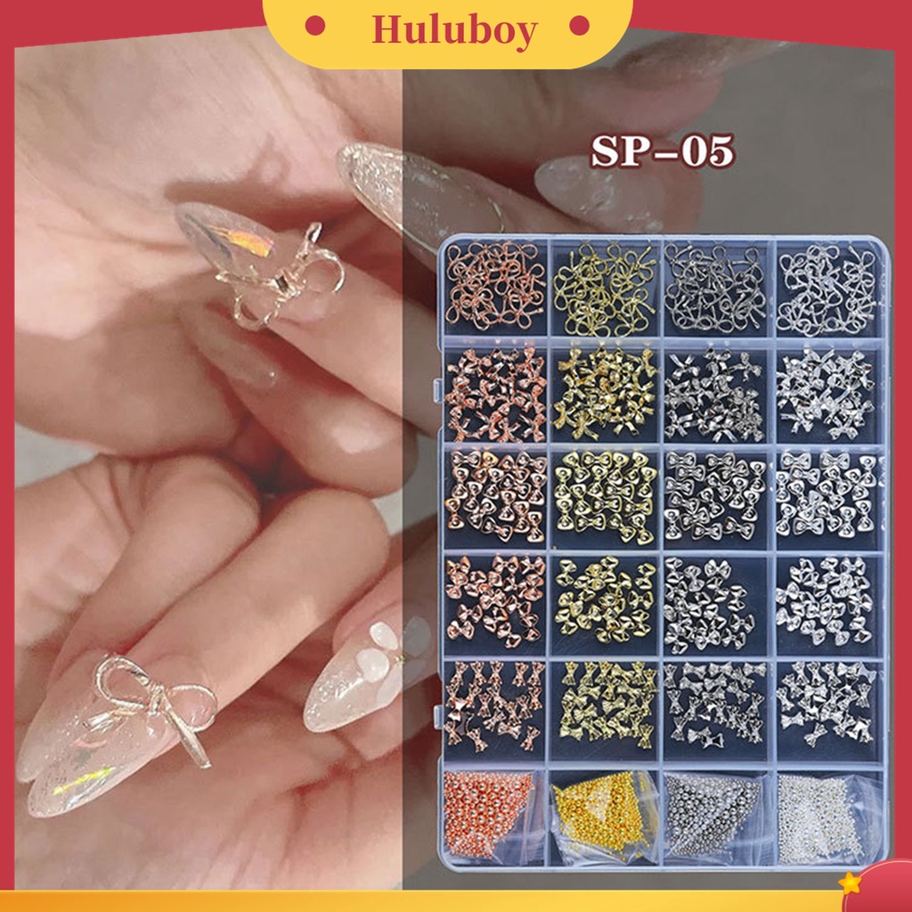 Huluboy Huluboy♡ 24 Grids / Box Berlian Imitasi Glitter Warna-Warni Untuk Dekorasi Nail Art