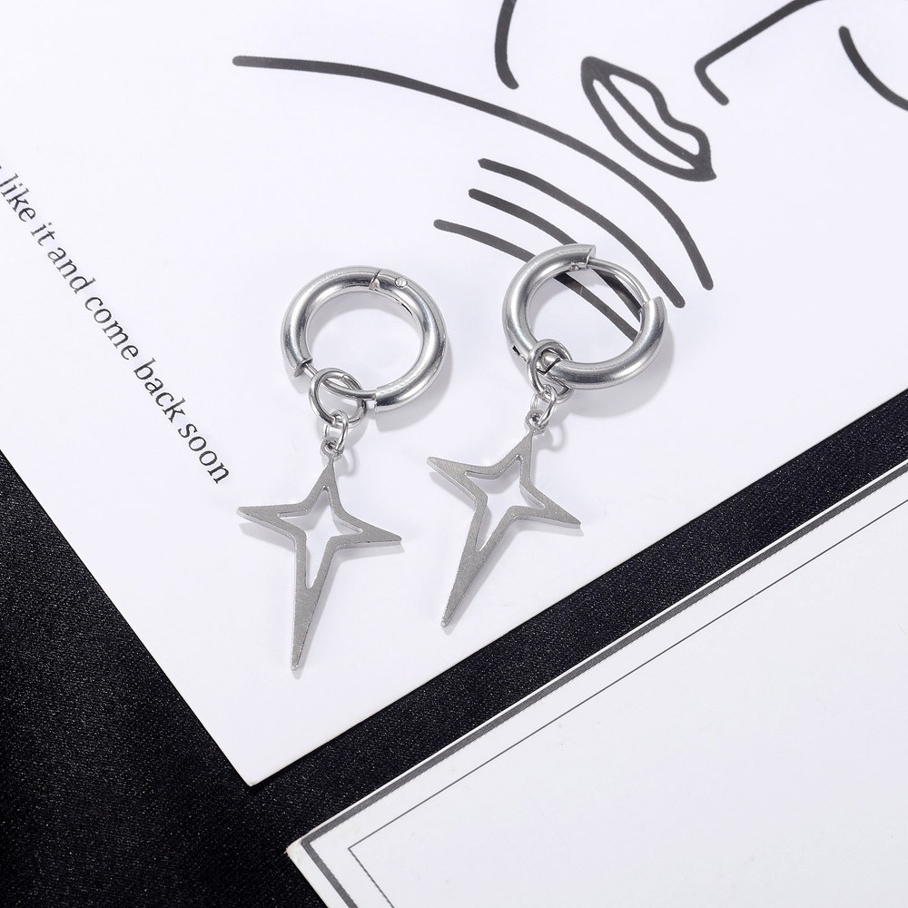 Men and Women Personality Cross Titanium Steel Earrings Trendy Fashion Star Punk Earring