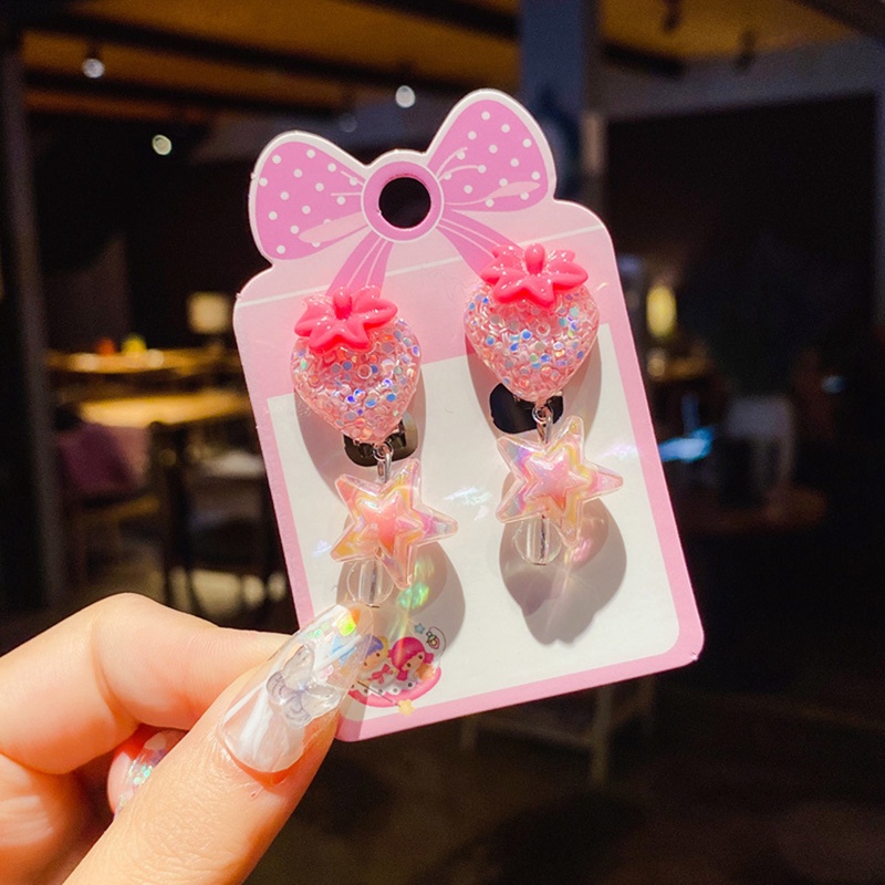 Anting Klip Tanpa Lubang Motif Kartun Bahan Resin Untuk Anak Perempuan