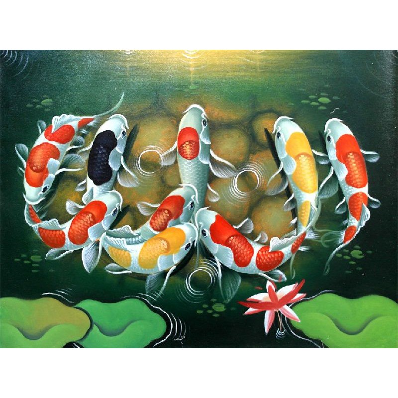 wall decor ikan koi + bingkai ukuran 30x40